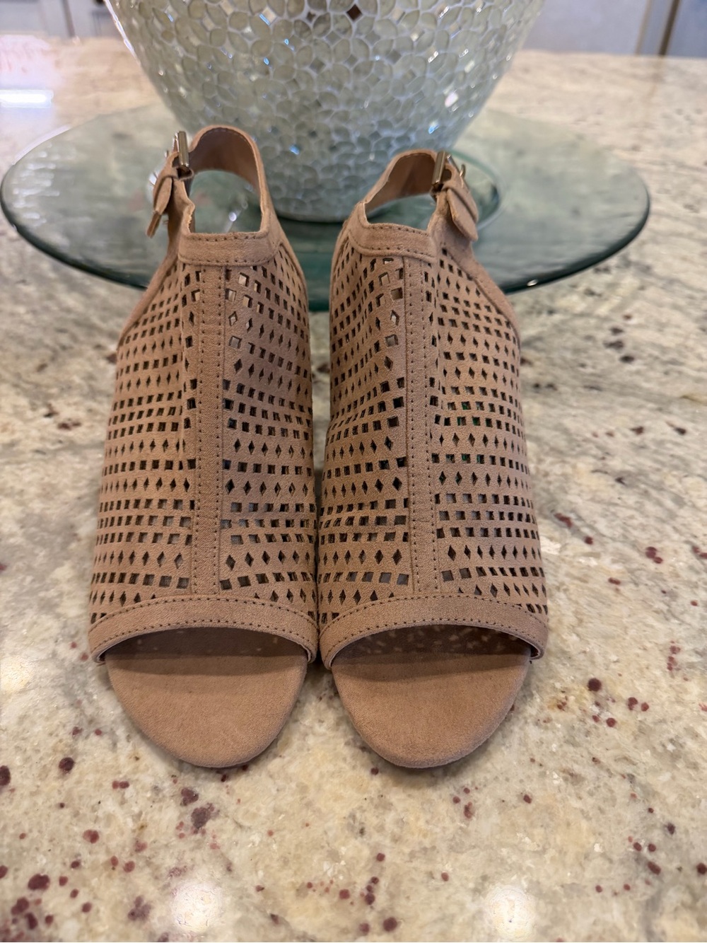 Unisa Perforated Open-Toe Slingback Sandals in Tan